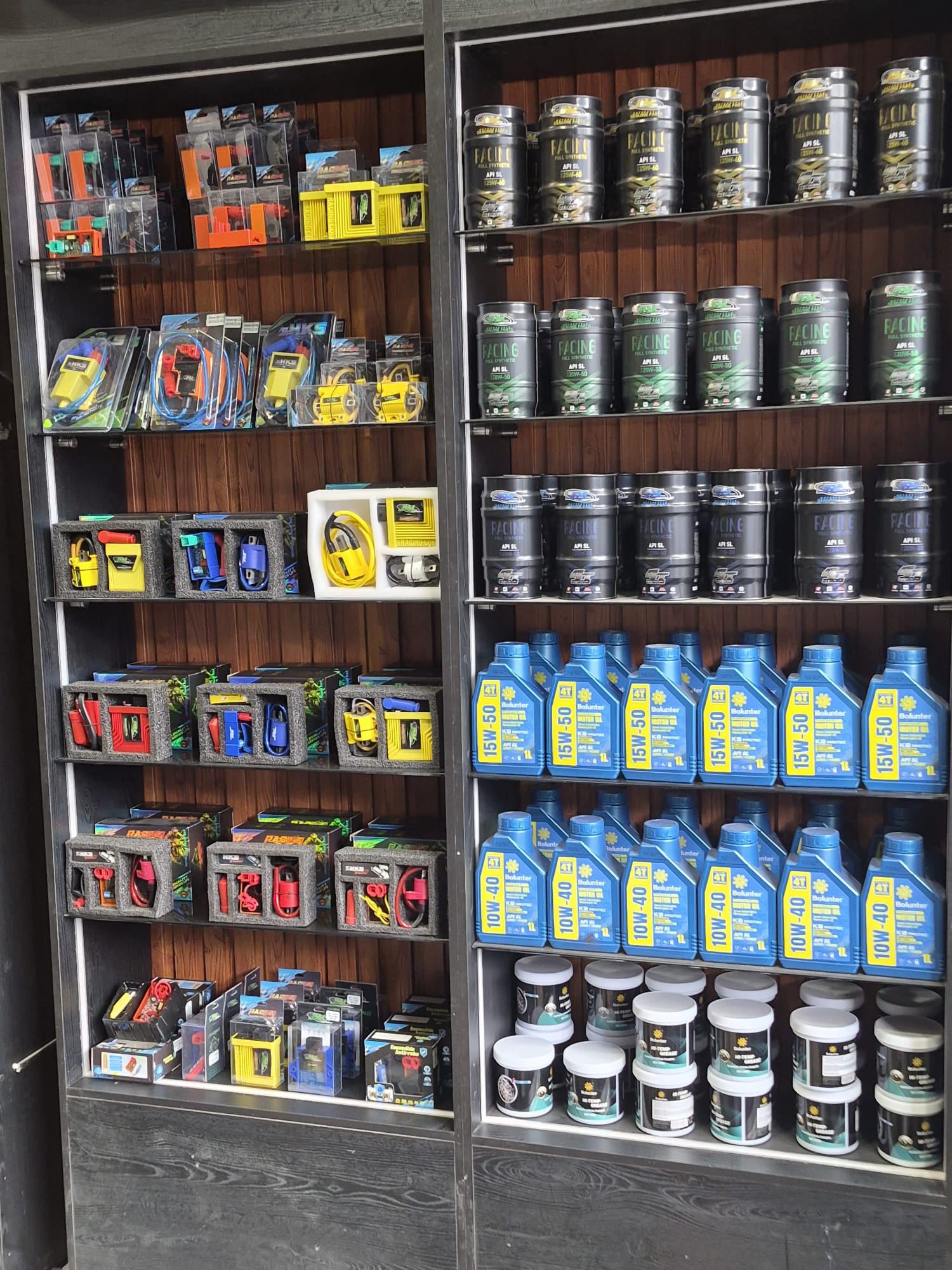 Engine oils, grease & racing parts