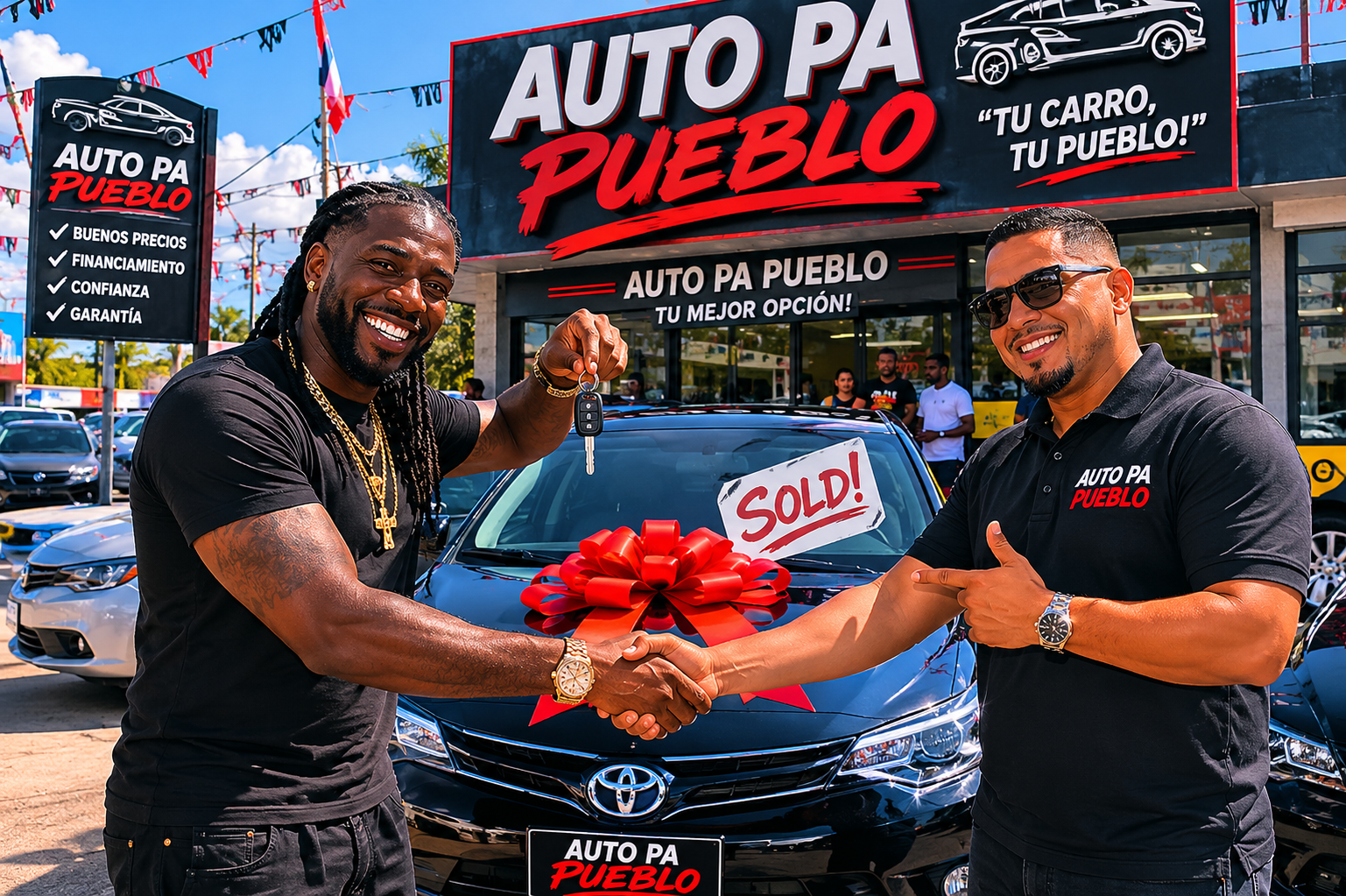 Happy customer receiving keys at Auto Pa Pueblo BV in Curaçao